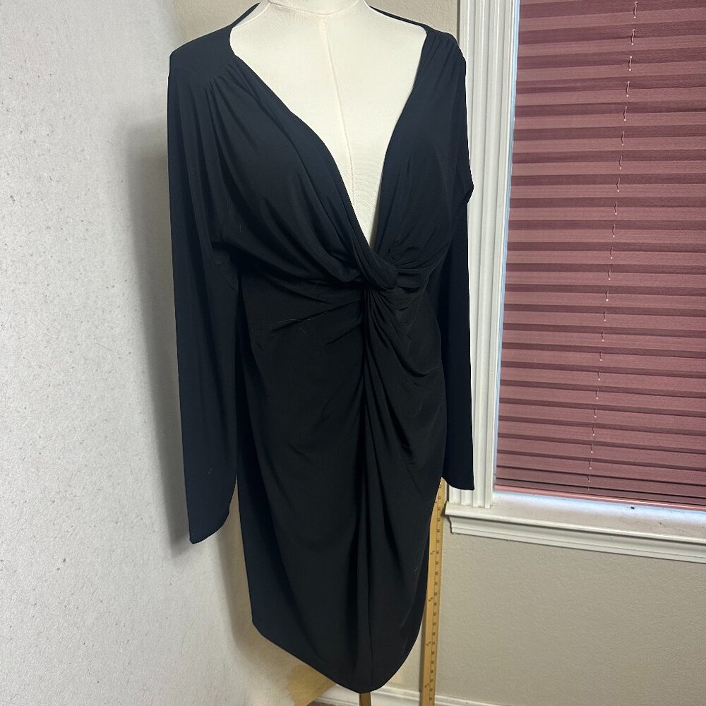 Norma Kamali dress sz L  Empire Twist  Black Stretch LBD cocktail party event‎